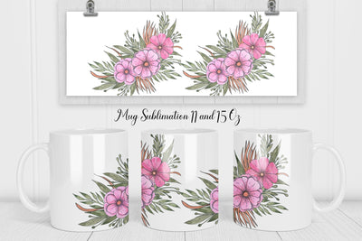 Pink Flowers Mug Wrap | Floral Sublimation Mug Sublimation WatercolorColorDream 