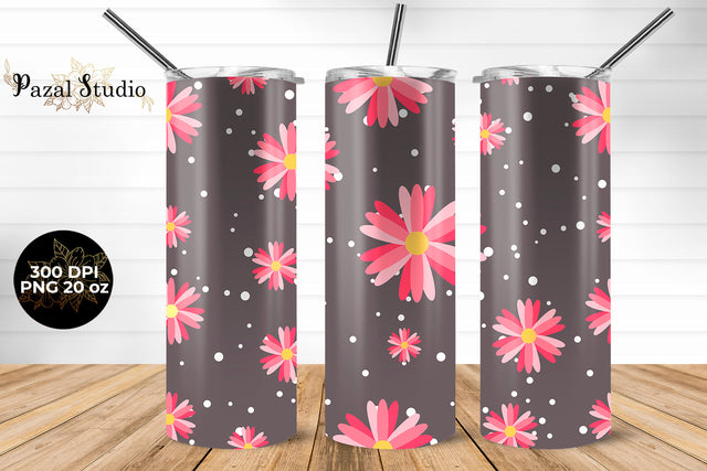 Pink Flowers Pattern 20 oz Skinny Tumbler Wrap Sublimation Design Sublimation Pazal Studio 