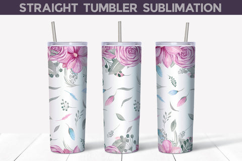 Pink Flowers Tumbler Wrap | Pink Floral Tumbler Sublimation Sublimation WatercolorColorDream 