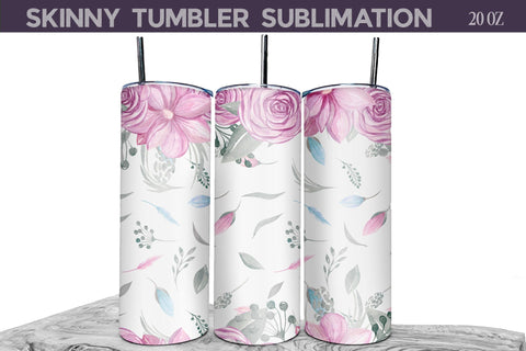 Pink Flowers Tumbler Wrap | Pink Floral Tumbler Sublimation Sublimation WatercolorColorDream 
