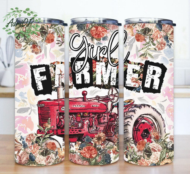 Pink Girl Farmer 20 oz Skinny Tumbler Farm Life Farmer Tractor Sublimation Design Digital Download PNG Sublimation AdriOP 