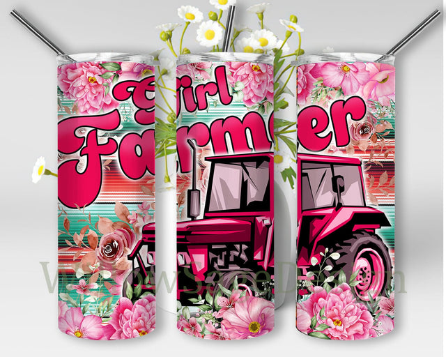 Pink Girl Farmer Tumbler Design, Tractor 20oz Skinny Tumbler, Floral Tumbler Wrap, Farm Life Tumbler Png, Rustic Ranch Style Design Png, Digital Download Sublimation WillowSageDesign 