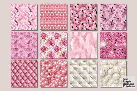 Pink Glam Princess Fashion Digital Pattern Fine Purple Elephant Creations 