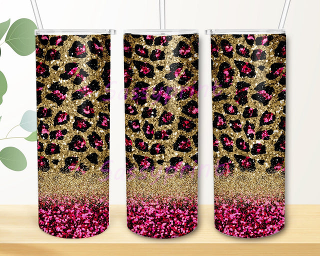 Pink Glitter Leopard 20oz Tumbler Wrap, Glitter Tumbler With Lid And Straw, Instant Download Sublimation sassyprint 