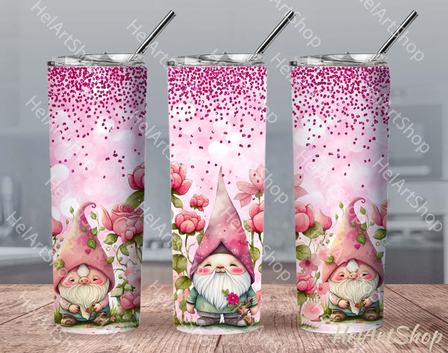 Pink Gnomes TUMBLER PNG, Glitter SKINNY TUMBLER Png Sublimation _HelArtShop_ 