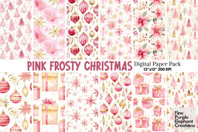 Pink Gold Watercolor Christmas Digital Pattern Fine Purple Elephant Creations 