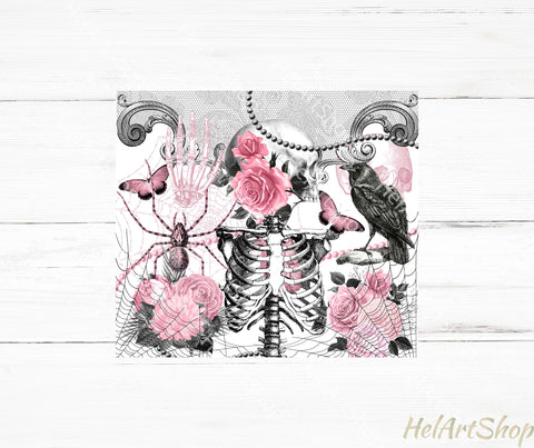 Pink Gothic Tumbler PNG, Skull SKINNY TUMBLER Png Sublimation _HelArtShop_ 
