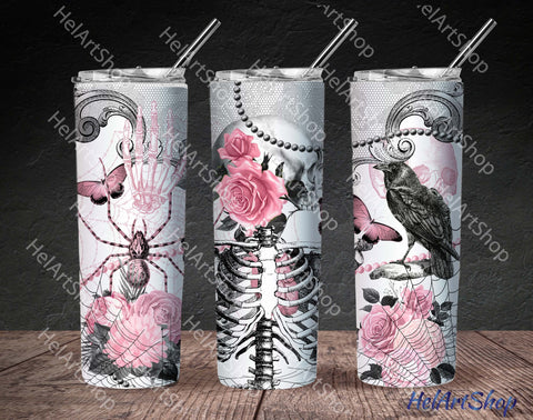 Pink Gothic Tumbler PNG, Skull SKINNY TUMBLER Png Sublimation _HelArtShop_ 