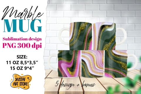 Pink green marble sublimation mug wrap bundle. Fluid art PNG Sublimation Yustaf Art Store 