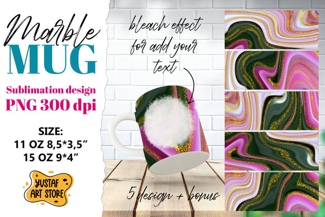 Pink green marble sublimation mug wrap bundle. Fluid art PNG Sublimation Yustaf Art Store 