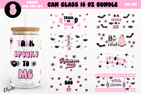 Pink Halloween Can Glass Wrap Bundle. Can Glass 16 OZ Bundle SVG Olga Terlyanskaya 