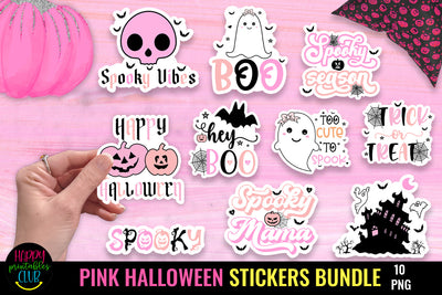 Pink Halloween Stickers Bundle I Printable Halloween Stickers Sublimation Happy Printables Club 