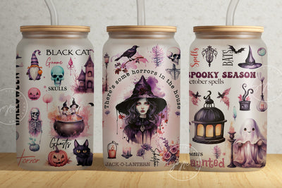 Pink Halloween Tumbler Wrap PNG Sublimation Design, Pink Fall Tumbler, Witchy Vibes, Seamless Sublimation, 16oz Libbey Glass Can, Digital Sublimation Syre Digital Creations 