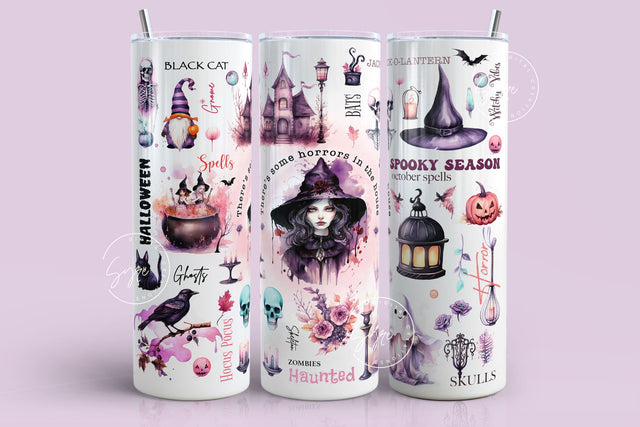 Pink Halloween Tumbler Wrap PNG Sublimation Design, Pink Fall Tumbler, Witchy Vibes, Seamless Sublimation, 20oz Skinny Tumbler, Digital File Sublimation Syre Digital Creations 
