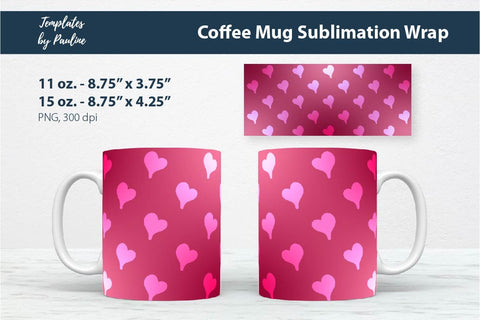 Pink Heart Coffee Mug Wrap for Sublimation Sublimation Templates by Pauline 
