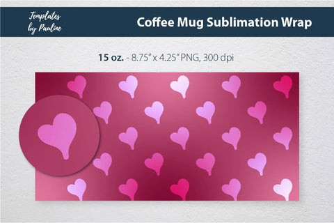 Pink Heart Coffee Mug Wrap for Sublimation Sublimation Templates by Pauline 