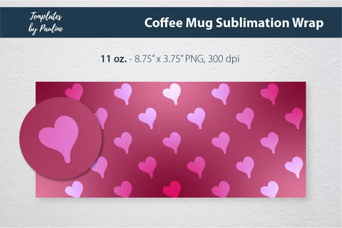 Pink Heart Coffee Mug Wrap for Sublimation Sublimation Templates by Pauline 