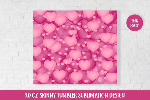 Pink hearts 20oz skinny tumbler sublimation wrap Sublimation LaBelezoka 