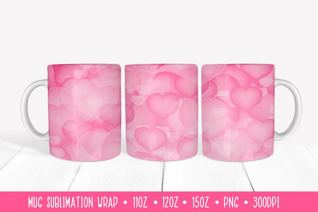 Pink Hearts Background Mug Sublimation Wrap. Valentines Mug Design Sublimation LaBelezoka 