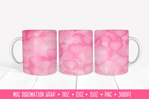 Pink Hearts Background Mug Sublimation Wrap. Valentines Mug Design Sublimation LaBelezoka 