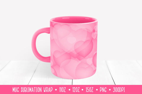 Pink Hearts Background Mug Sublimation Wrap. Valentines Mug Design Sublimation LaBelezoka 