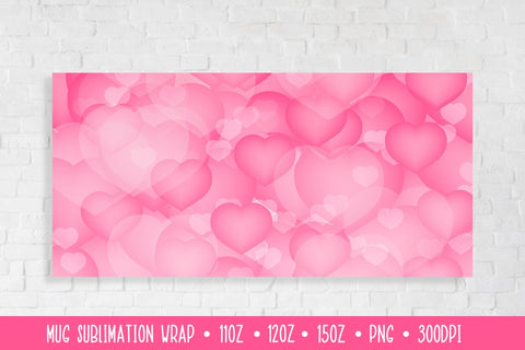 Pink Hearts Background Mug Sublimation Wrap. Valentines Mug Design Sublimation LaBelezoka 