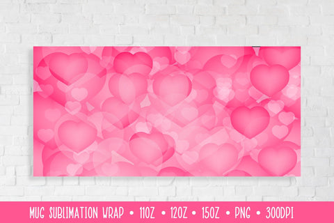 Pink Hearts Background Mug Wrap Sublimation. Valentines Mug Design Sublimation LaBelezoka 