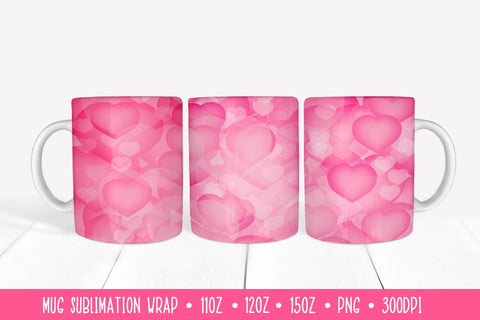 Pink Hearts Background Mug Wrap Sublimation. Valentines Mug Design Sublimation LaBelezoka 