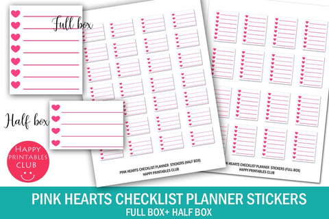 Pink Hearts Checklist Planner Stickers- Valentine Stickers SVG Happy Printables Club 