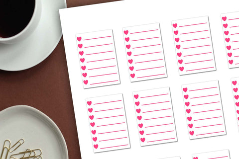Pink Hearts Checklist Planner Stickers- Valentine Stickers SVG Happy Printables Club 