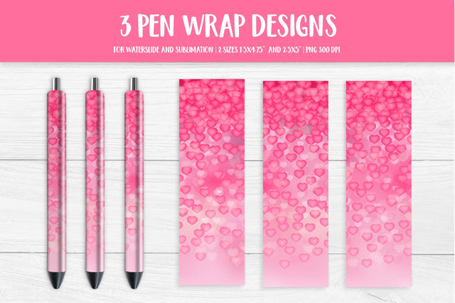 Pink Hearts Confetti Epoxy Pen Sublimation Wrap Design. Heart pen PNG Sublimation LaBelezoka 