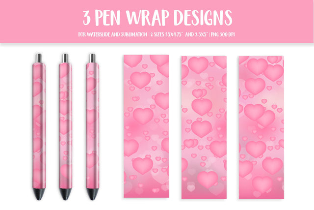 Pink Hearts Confetti Epoxy Pen Wrap Sublimation. Heart Pen Design Sublimation LaBelezoka 