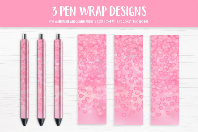 Pink Hearts Confetti Pen Wrap Sublimation Design Sublimation LaBelezoka 
