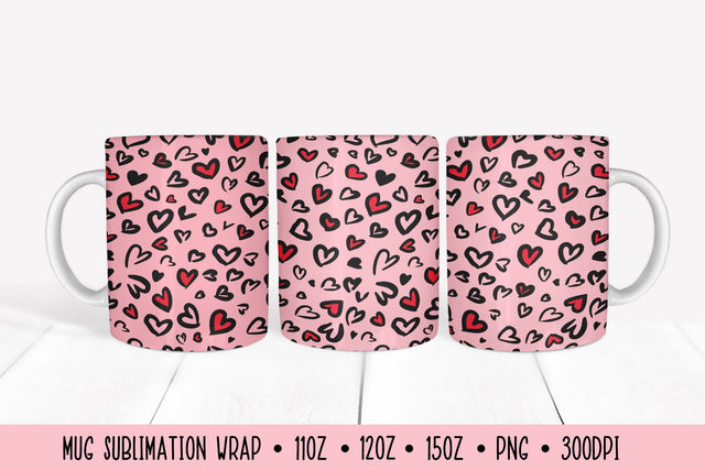 Pink Hearts Leopard Mug Sublimation Design. Valentines Mug Sublimation LaBelezoka 