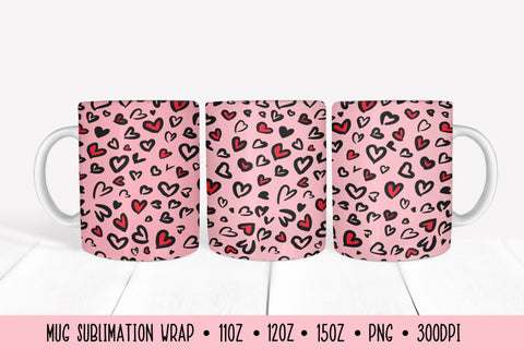 Pink Hearts Leopard Mug Sublimation Design. Valentines Mug Sublimation LaBelezoka 