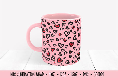 Pink Hearts Leopard Mug Sublimation Design. Valentines Mug Sublimation LaBelezoka 