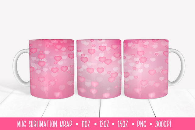 Pink Hearts Mug Sublimation. 3d Valentines Mug Wrap Sublimation LaBelezoka 