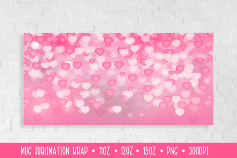 Pink Hearts Mug Sublimation Design Full Wrap SVG LaBelezoka 
