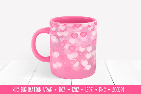Pink Hearts Mug Sublimation Design Full Wrap SVG LaBelezoka 