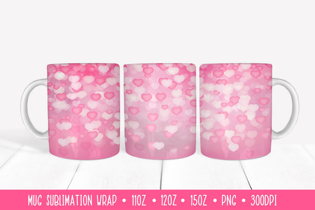 Pink Hearts Mug Sublimation Design Full Wrap SVG LaBelezoka 