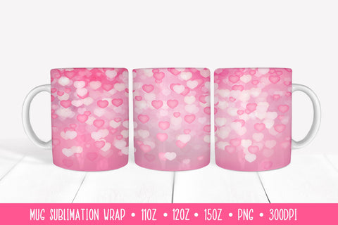 Pink Hearts Mug Sublimation Design Full Wrap SVG LaBelezoka 