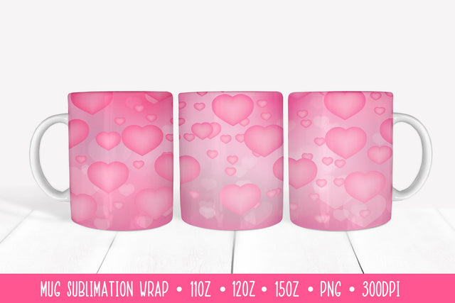 Pink Hearts Mug Sublimation Design. Love Mug Wrap Sublimation LaBelezoka 