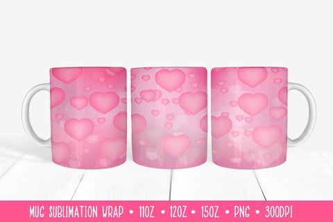 Pink Hearts Mug Sublimation Design. Love Mug Wrap Sublimation LaBelezoka 