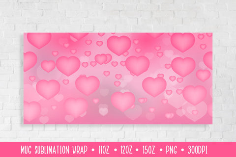 Pink Hearts Mug Sublimation Design. Love Mug Wrap Sublimation LaBelezoka 