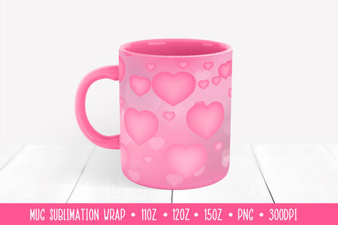 Pink Hearts Mug Sublimation Design. Love Mug Wrap Sublimation LaBelezoka 