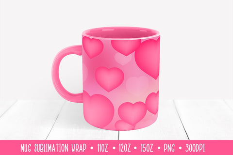 Pink Hearts Mug Sublimation Design. Romantic Mug Wrap Sublimation LaBelezoka 