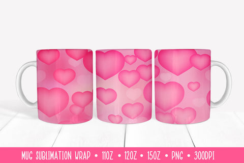 Pink Hearts Mug Sublimation Design. Romantic Mug Wrap Sublimation LaBelezoka 