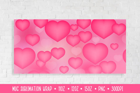 Pink Hearts Mug Sublimation Design. Romantic Mug Wrap Sublimation LaBelezoka 