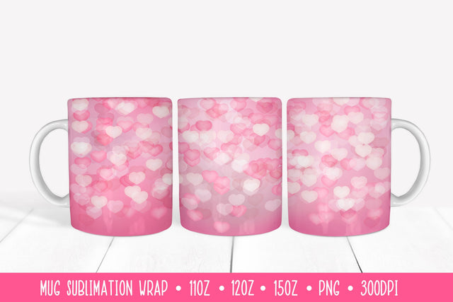Pink Hearts Mug Sublimation Design. Valentines Day Mug Wrap Sublimation LaBelezoka 