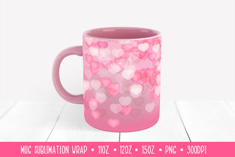 Pink Hearts Mug Sublimation Design. Valentines Day Mug Wrap Sublimation LaBelezoka 
